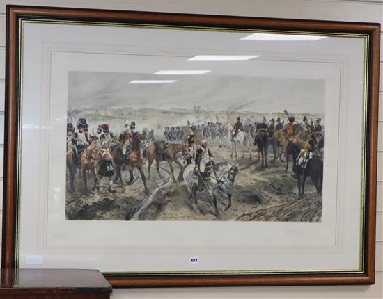 After Richard Caton Woodville, coloured print, 1815 (Napoleon at Waterloo), 60 x 93cm